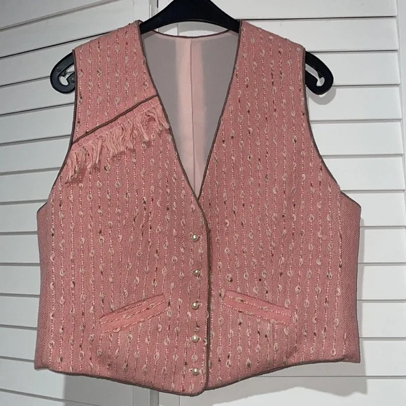 Vintage Women's Pink Tweed Suiting Vest Waistcoat size M/no size tag Cotton - Picture 8 of 8
